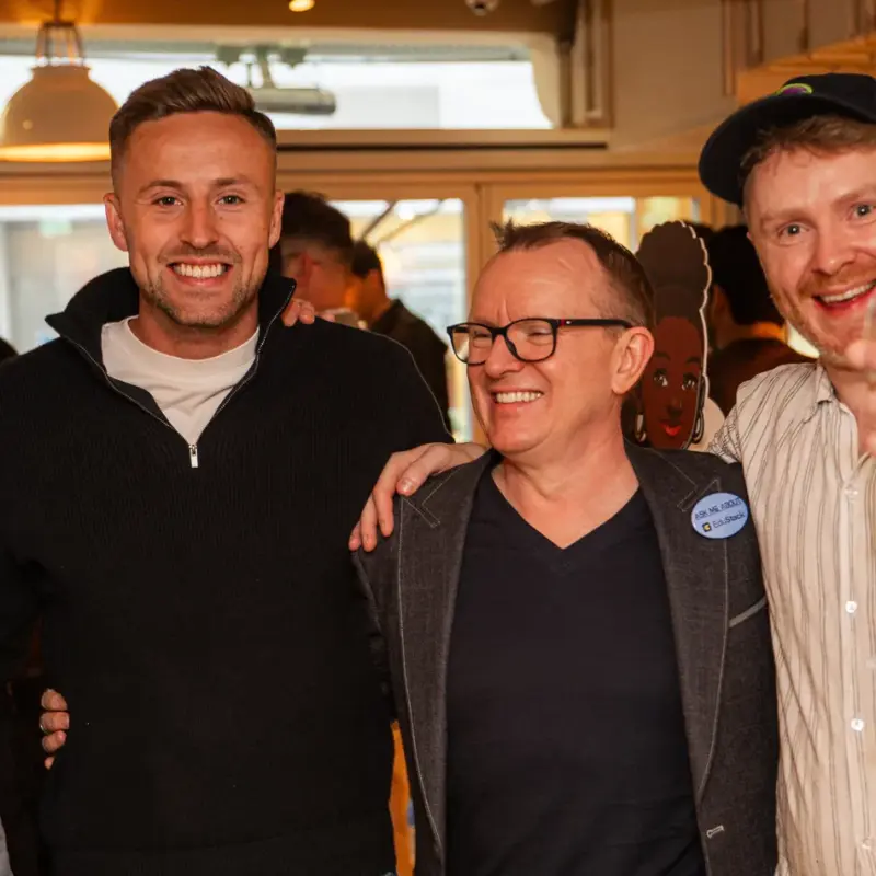 Barry Oulton with three guests raising a glass at the EduStack launch event, London, May 2026.